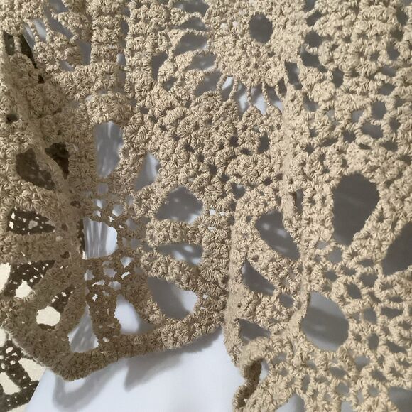 Kings Road Tan Crochet Boho Beachy Summer Festival Fairy Hippie Crop Top S - Picture 9 of 10